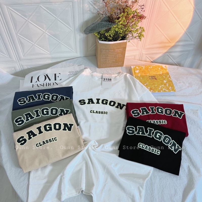 Áo Thun 3158 In Chữ SAIGON Form Rộng Unisex Chất Cotton Khô Loại 1, Thoáng Mát, Thấm Hút Mồ Hôi - GUNN