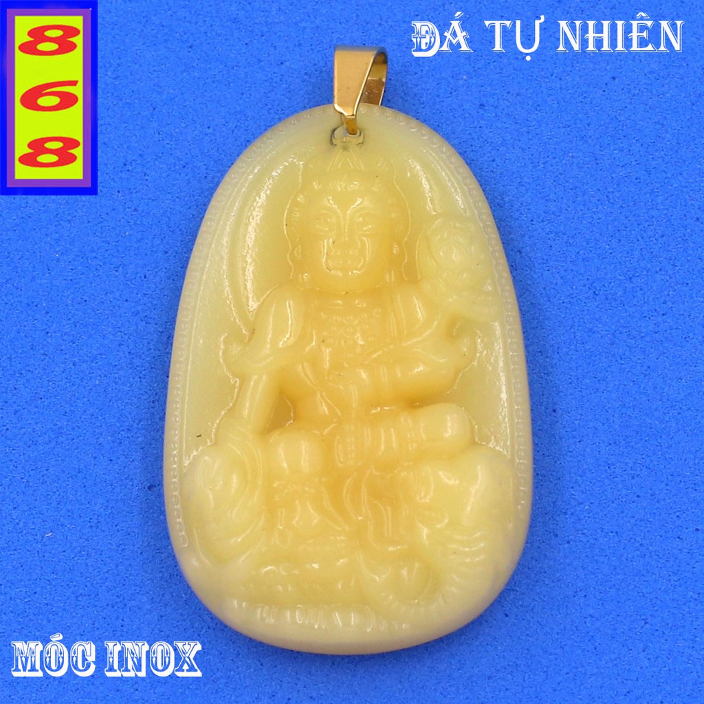 Mặt dây chuyền Bồ Tát Phổ Hiền đá tự nhiên vàng size nhỏ 3.6cm - Phật bản mệnh tuổi Thìn, Tỵ - Tặng kèm móc inox