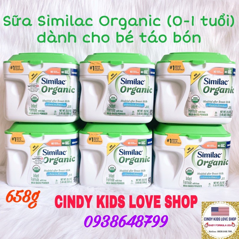 Date 2023 Sữa Similac Organic 658g (0-12 tháng) dành cho bé táo bón