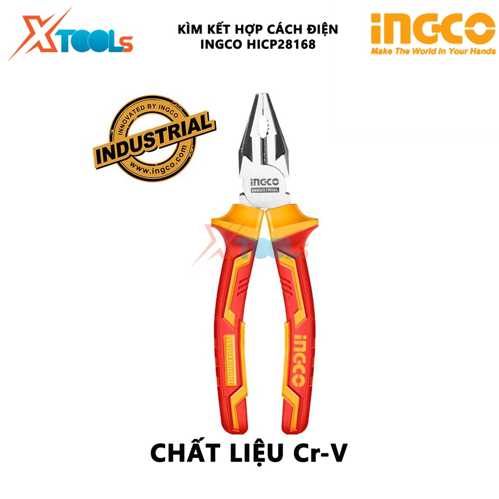 Kìm kết hợp cách điện INGCO HICP28168 | kềm cách điện Kích thước 6&quot;/160mm Tay cầm cách điện lên đến 1000V cắt, kẹp, tuốt