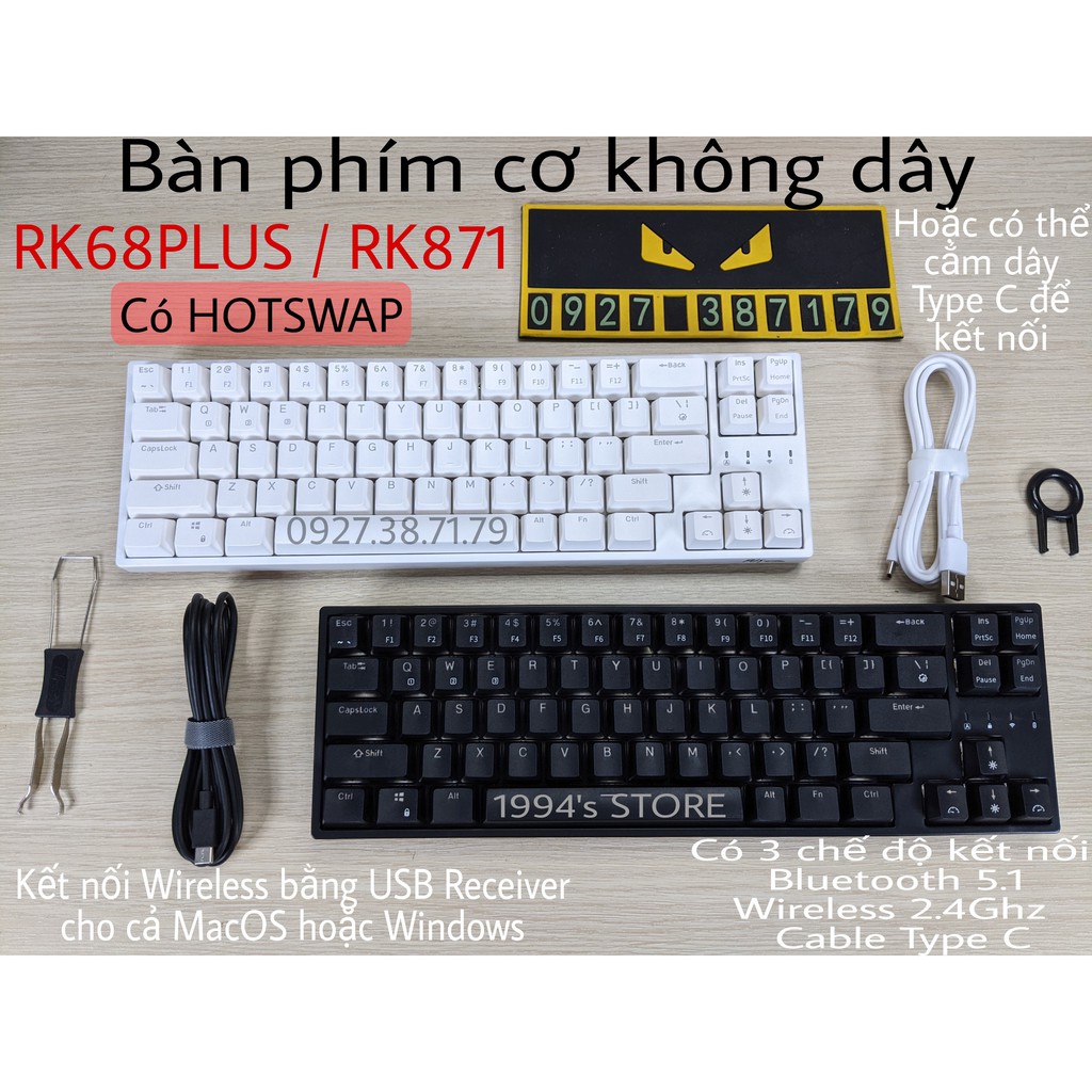 Bàn phím cơ không dây RK G68 có Hotswap - Bluetooth 5.1 - Wireless 2.4G - Cable Type C - Led RGB có phần mềm tuỳ chỉnh | BigBuy360 - bigbuy360.vn