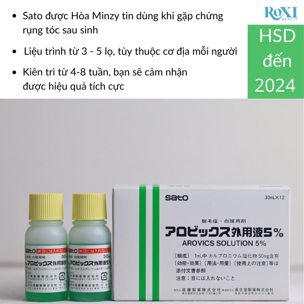 Tinh chất kích thích mọc tóc ngăn rụng tóc Sato Arovics Solutions 5% Nhật Bản lọ 30ml - ROXI Beauty