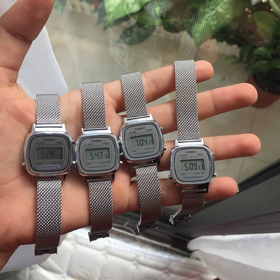 Đồng hồ nữ CASIO dây lưới Full Silver Bạc chính hãng