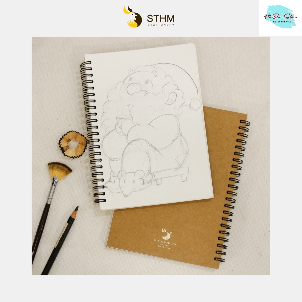 Sổ tay vẽ chì Sketchbook STHM giấy kem trơn 130GSM 100 trang các khổ A4/5/6