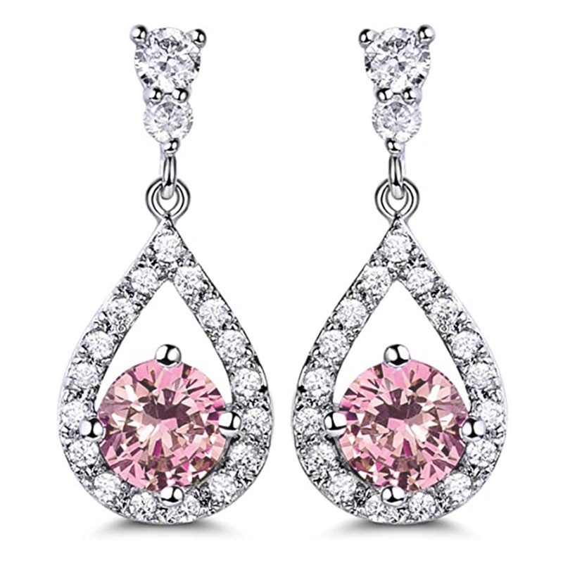 Khuyên Tai Đính Đá Zirconia Màu Hồng Thời Trang Dự Tiệc Cho Nữ