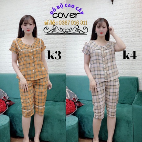 đồ bộ nữ mặc nhà cover bộ lửng kẻ lụa hàn mềm mịn mát mặt hè có video chất lương