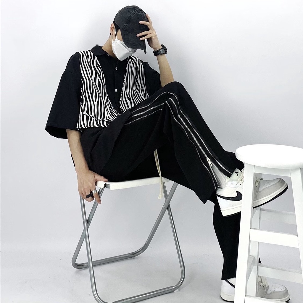 Quần DàI ống Suông Rộng PhốI Dây Phản Quang Phong Cách Hip Hop Cá Tính Cho Quần Jean Nam ống đứng Thời Trang Unisex Quần Jean Nam Quần Tây Nam Quần Baggy Jean