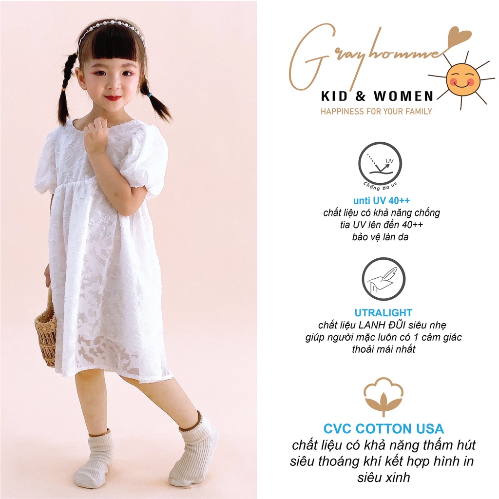 Váy Công Chúa Bé Gái GRAYHOMME Hai Nơ Sau Lưng, chất ICECOOL siêu thoáng mát thấm hút tốt (VK004)