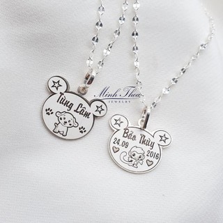 Dây chuyền bạc khắc tên, vòng cổ trẻ em bé trai bé gái hình gấu cute, bạc nguyên chất Minh Thoa JEWELRY