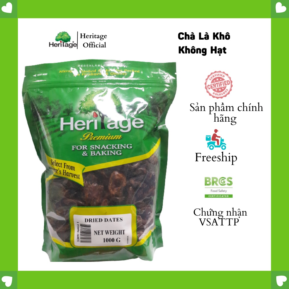 Chà Là khô không hạt nguyên liệu trung đông, sản phẩm của tập đoàn Heritage Thái Lan gói 1kg - Dried Date