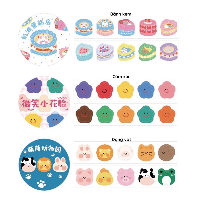 Băng Keo Washi Tape Trang Trí Sổ Tay Hoạ Tiết Hoạt Hình Đáng Yêu