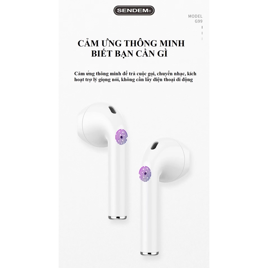 Tai nghe Bluetooth v5.0 không dây TWS SENDEM G99 bảo hành 1 năm hàng chính hãng