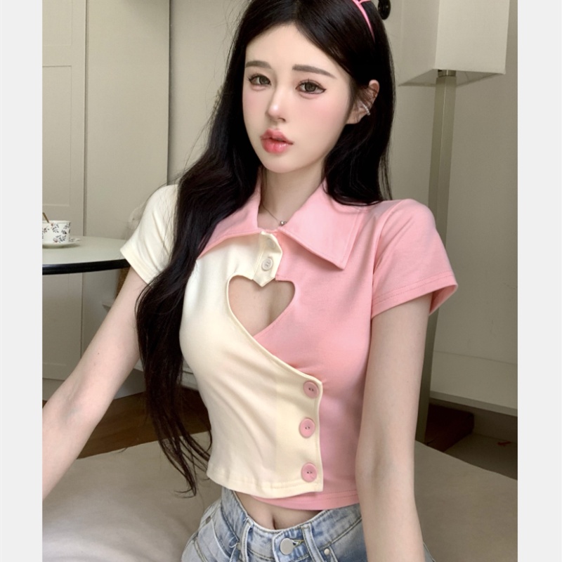 Áo Thun POLO Tay Ngắn Dáng Ôm Khoét Lỗ Gợi Cảm Thời Trang Cho Nữ