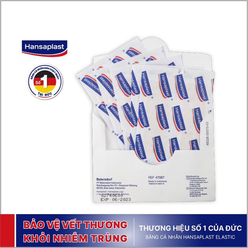 Băng cá nhân Hansaplast Elastic (gói 10 miếng) - Bằng vải co giãn và cực kỳ thoáng khí - Thương hiệu số 1 của Đức