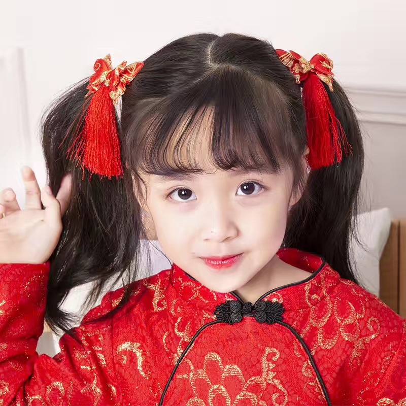 Cặp kẹp tóc màu đỏ nhiều mẫu tùy chọn phong cách Trung Hoa xinh xắn