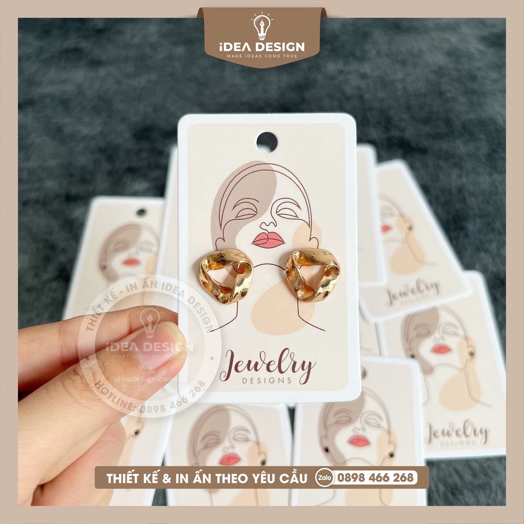 Thẻ treo bông tai, Tag treo hoa tai, Thẻ gắn bông tai phụ kiện JEWELRY DESIGN - Size 8x5cm - Giấy C300 - iDea Design