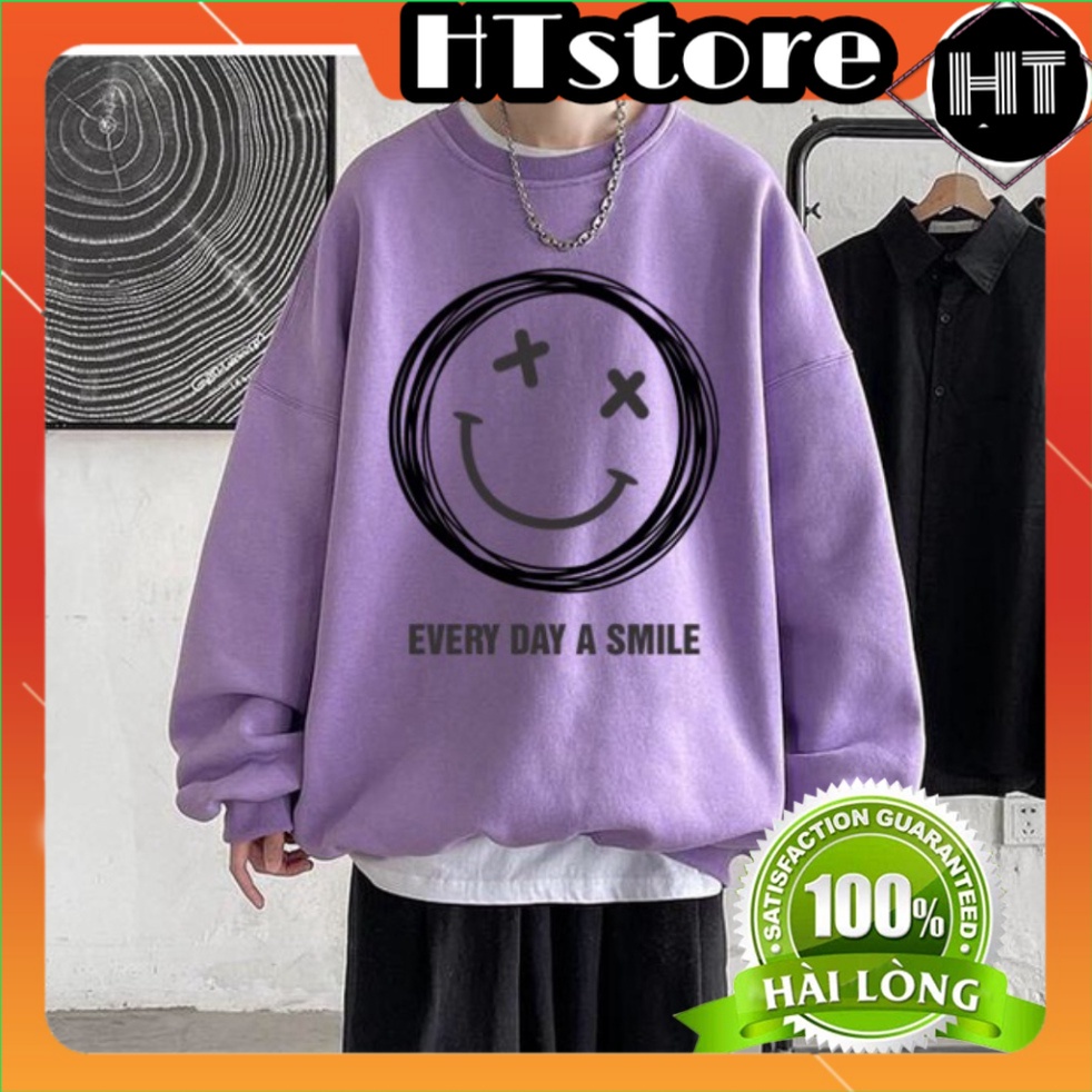 Sweater nam nữ HTSTORE Áo nỉ cổ tròn dài tay nam nữ họa tiết mặt cười vui vẻ đáng yêu dày ấm nhiều màu