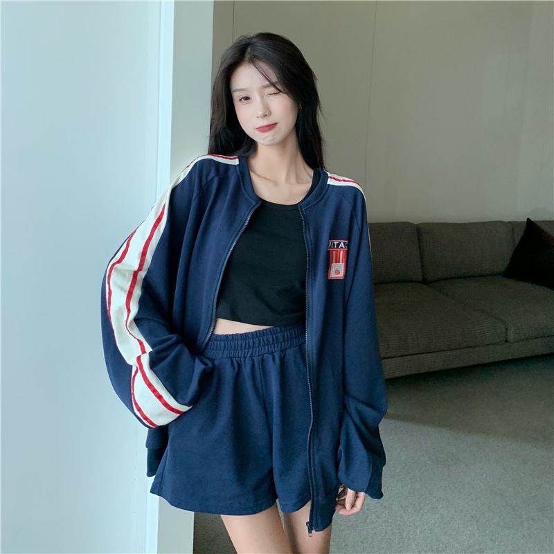 COZOK Set áo khoác tay dài dáng rộng + quần short thể thao thời trang cho nữ