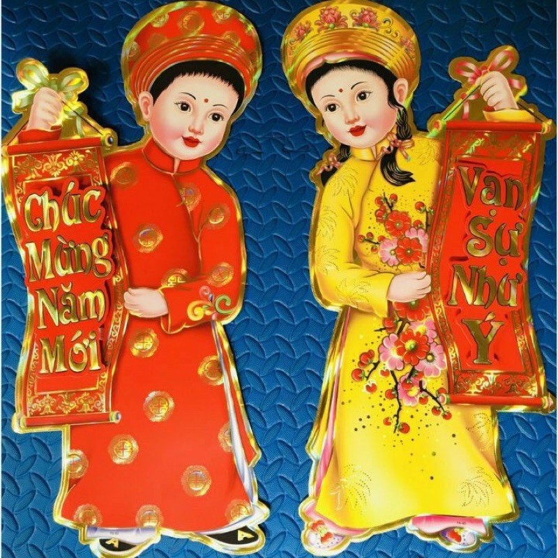 Tranh 3D câu đối cô cậu treo dịp lễ tết