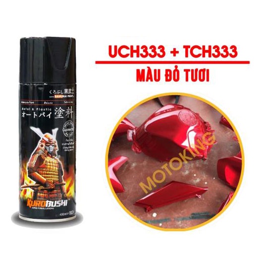 Sơn Samurai màu đỏ tươi UCH333+TCH333 chính hãng, sơn xịt dàn áo xe máy chịu nhiệt, chống nứt nẻ, kháng xăng
