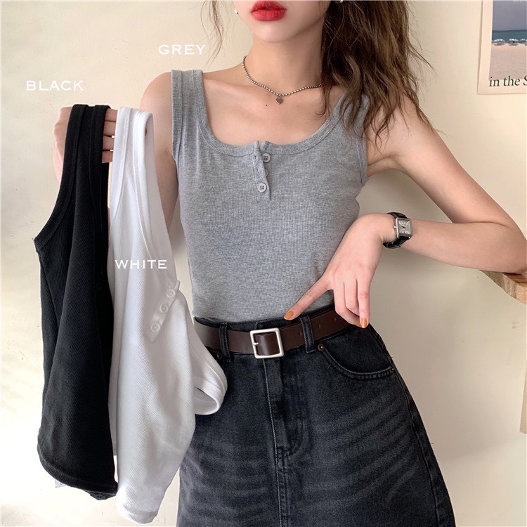 Áo ba lỗ 3 cúc RUBY chất bozip dầy đẹp, có 3 màu Đen, Trắng, Xám co dãn tốt, chất đẹp dễ mặc 2022