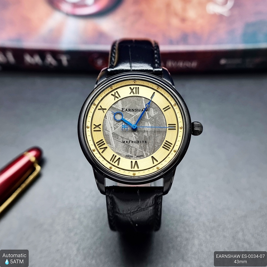 Đồng hồ Nam THOMAS EARNSHAW ES-0034-07 Automatic Dây Da Mặt Vàng Vỏ Mạ Đen