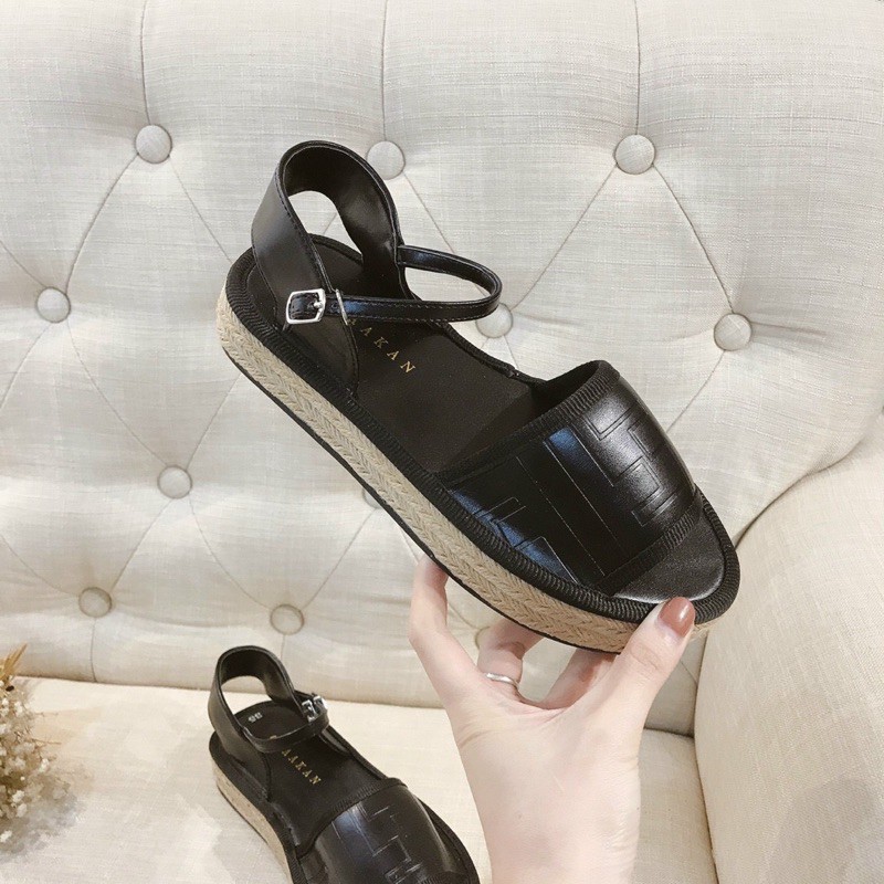 Sandal quai hậu nữ 3cm đen-trắng hàng vnxk