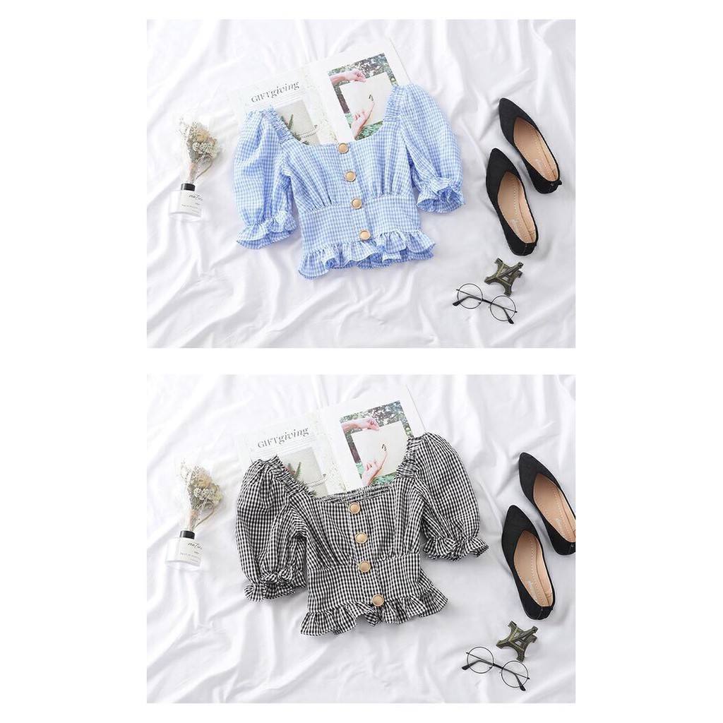 Áo Kate Form Croptop Kết Hợp Tay Phồng Kèm Cúc Giả Nữ Tính TTS0393