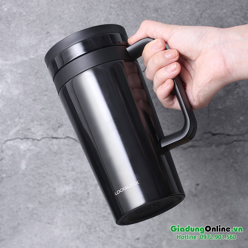 Cốc Giữ Nhiệt Có Lọc inox Pha Cà Phê, Trà Lock&Lock Coffee Filter Mug LHC4197 580ml Màu Đen