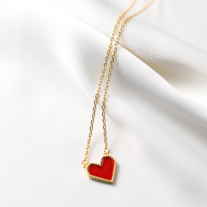 Vòng cổ titan nữ không gỉ mạ vàng 18k mặt hình trái tim đỏ xinh xắn nhẹ nhàng mẫu mới 2022