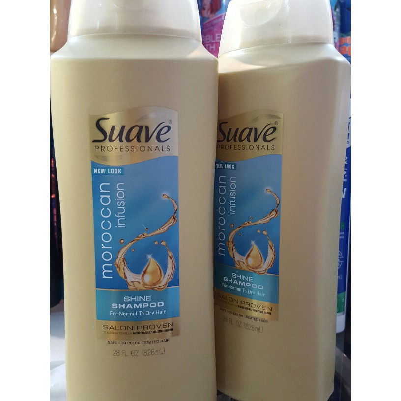 DẦU GỘI/ XÃ CHO TÓC KHÔ & XỈN MÀU SUAVE Professionals Moroccan Infusion SHINE SHAMPOO & Conditioner 828ML từ mỹ. MẪU MỚI