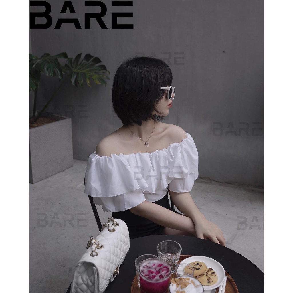 Áo trễ vai nữ tay ngắn trễ vai croptop phối bèo 1 tầng về nhiều màu hot trend