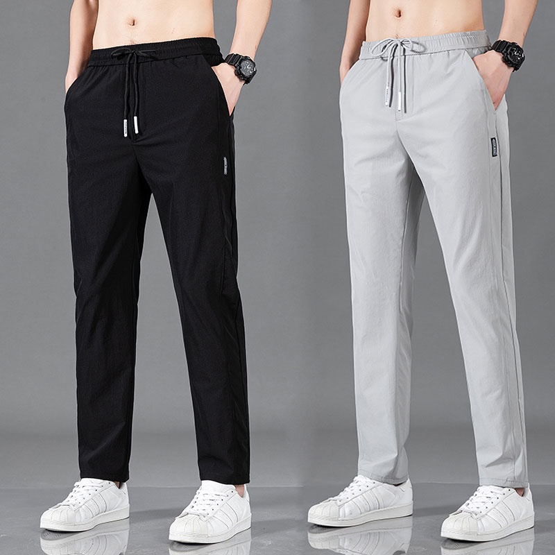 Quần Dài Thể Thao Dáng Rộng Vải Lụa Lạnh Mỏng Co Giãn Thoáng Khí Nhanh Khô Thời Trang Mùa Hè Cho Nam
