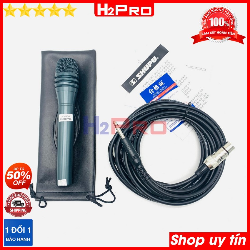 Micro hát karaoke có dây SHUPU SM8000 H2Pro chính hãng, micro karaoke cao cấp chống hú-hát nhẹ-tiếng sáng-dây dài 6m