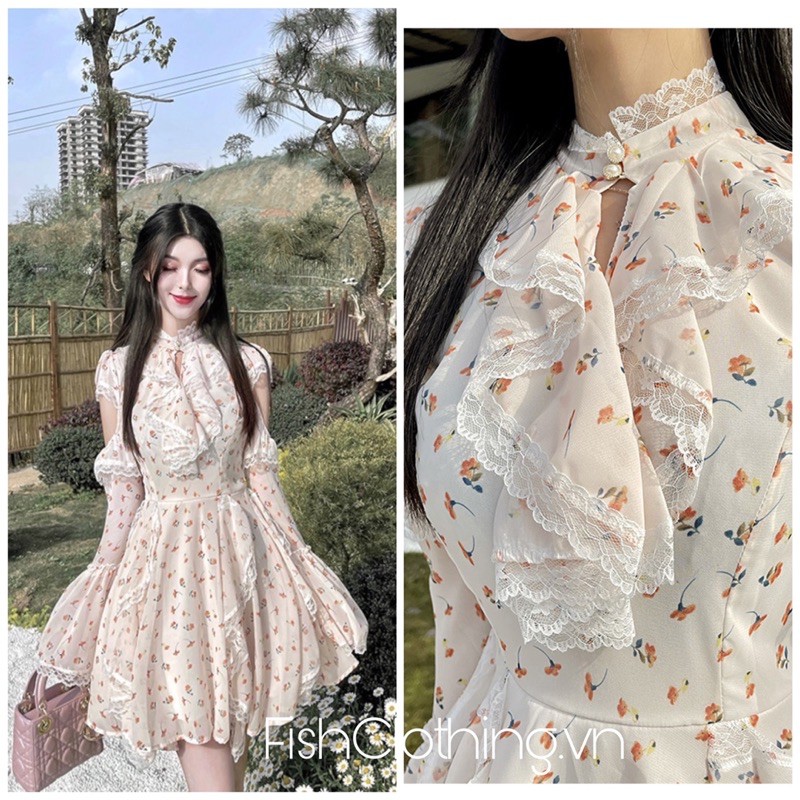 SẴN🎀Đầm voan công chúa xoè ulzzang hoa nhí phối ren tay loe dễ thương|Váy lolita kiểu tiểu thư xinh bánh bèo kỷ yếu