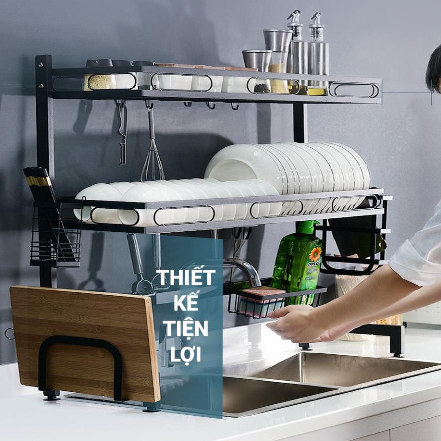 Kệ Chén Bát Thông Minh - Trạn Bát Đĩa Dài 125cm VIE FURNITURE Sơn Đen Tĩnh Điện Cao Cấp Cực Tiện Ích