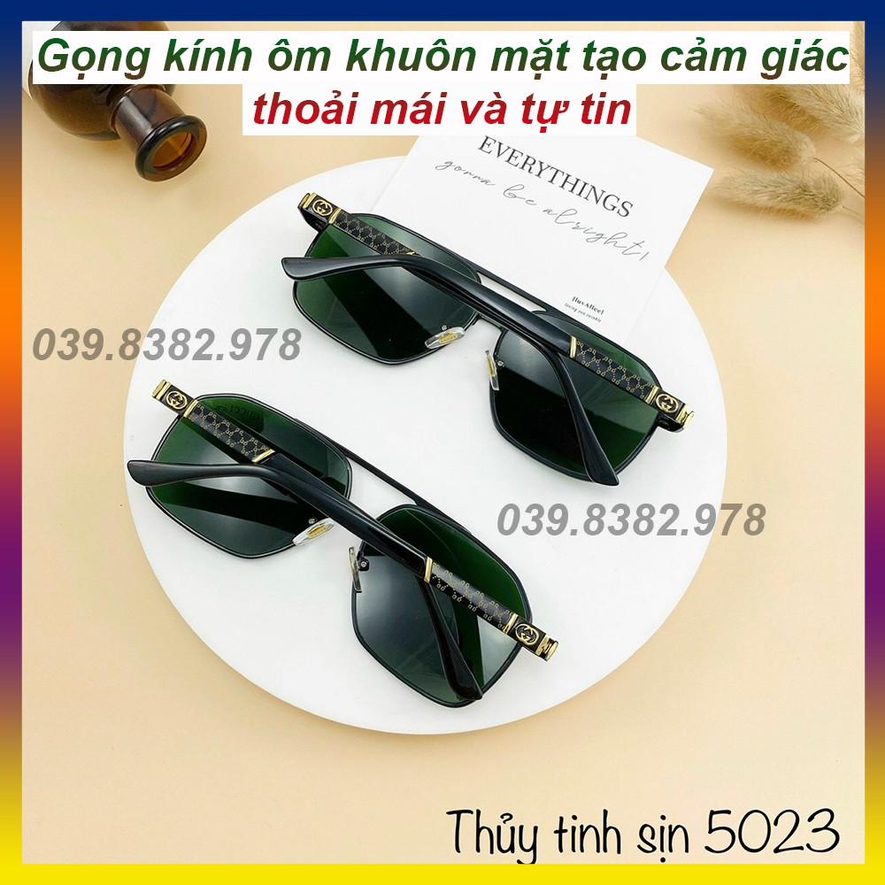 Kính mát Nam chống nắng tia UV400 chống bụi tròng kính bằng đá cao cấp gọng kim loại kiểu phi công thời trang