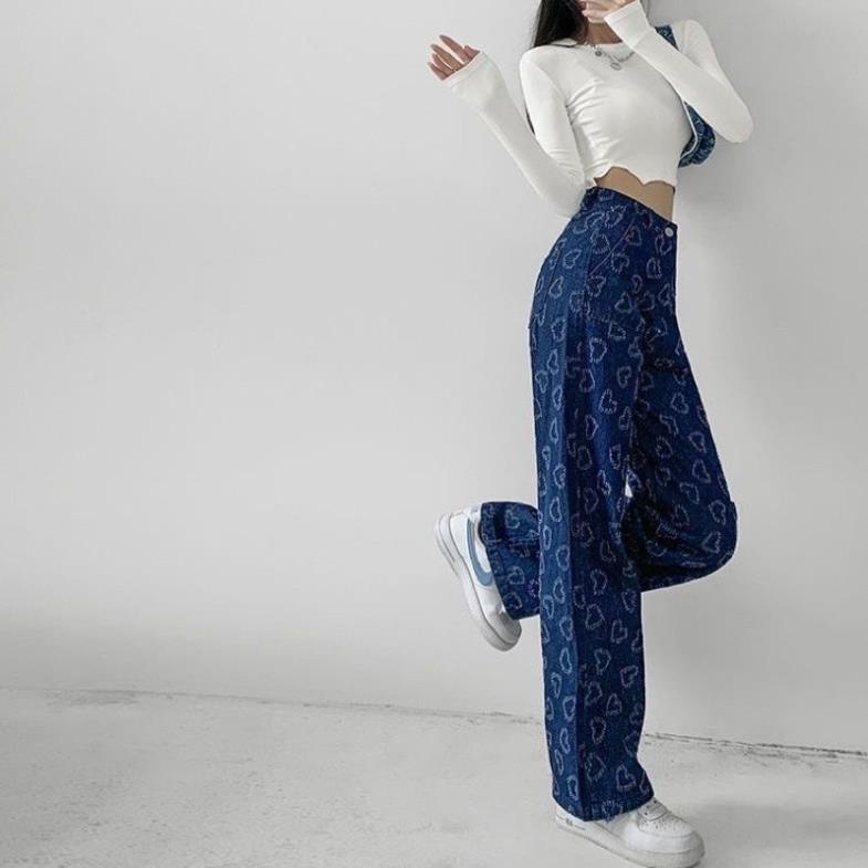 NEW ARRIVALS FREESHIP QUẦN JEAN DEMIN CẠP CAO XƯỚC HOẠ TIẾT TRÁI TIM