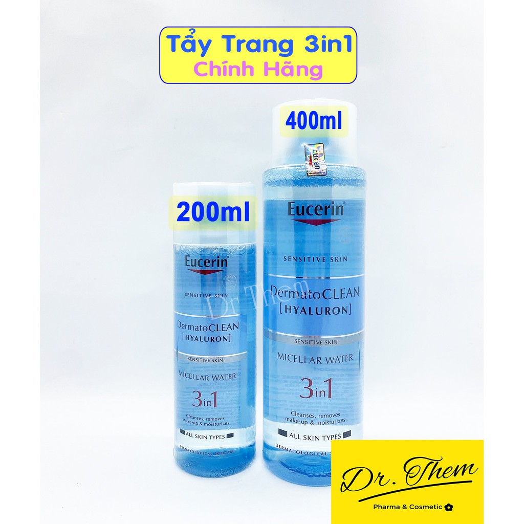 ✅[Chính Hãng] Nước Tẩy Trang 3in1 Eucerin Cho Da Nhạy Cảm DermatoClean Micellar 200ml - 400ml  [HYALURON] 3 in 1