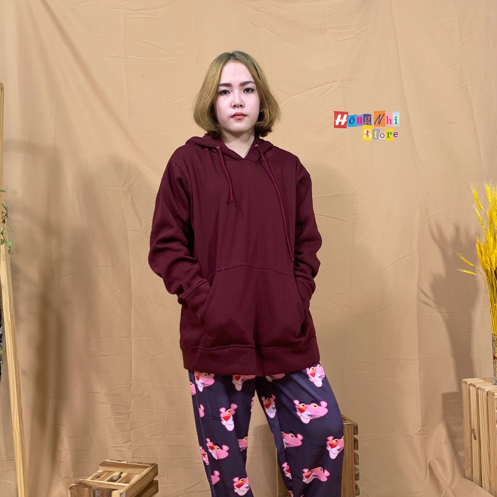 Áo Khoác Hoodie Trơn Ulzzang Unisex Màu Đỏ Rượu Chất Nỉ Bông Cao Cấp Dáng Rộng Nam Nữ - MM