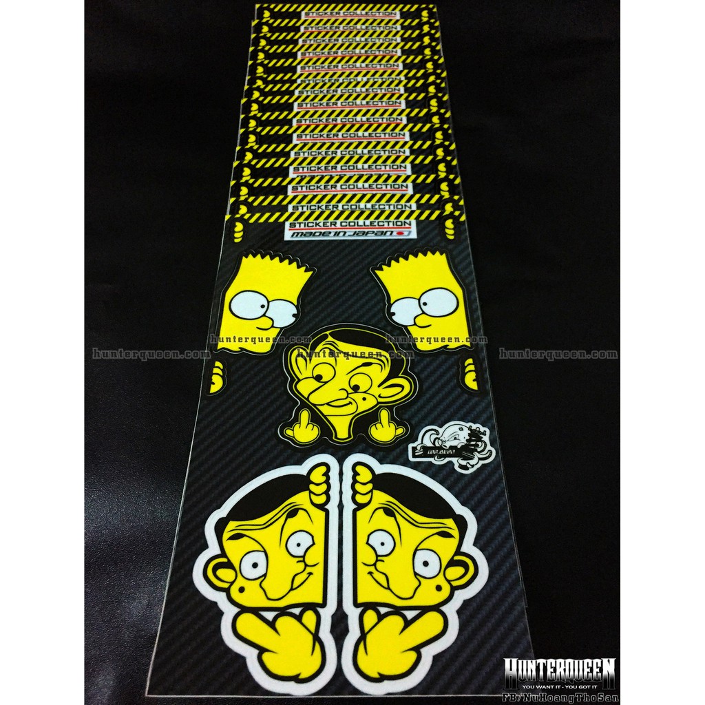 Bộ hình dán logo Simpson - Mr.Bean. Decal cao cấp chống nước, sắc nét, bền màu, dính chặt. In theo yêu cầu