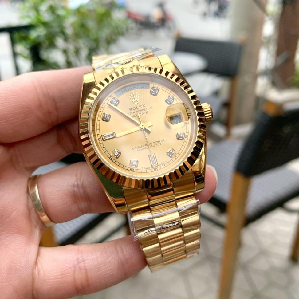Đồng Hồ Nam rolex Sapphire RA22 Máy cơ Automatic Mặt vàng 2 Lịch Chống Xước tuyệt đối