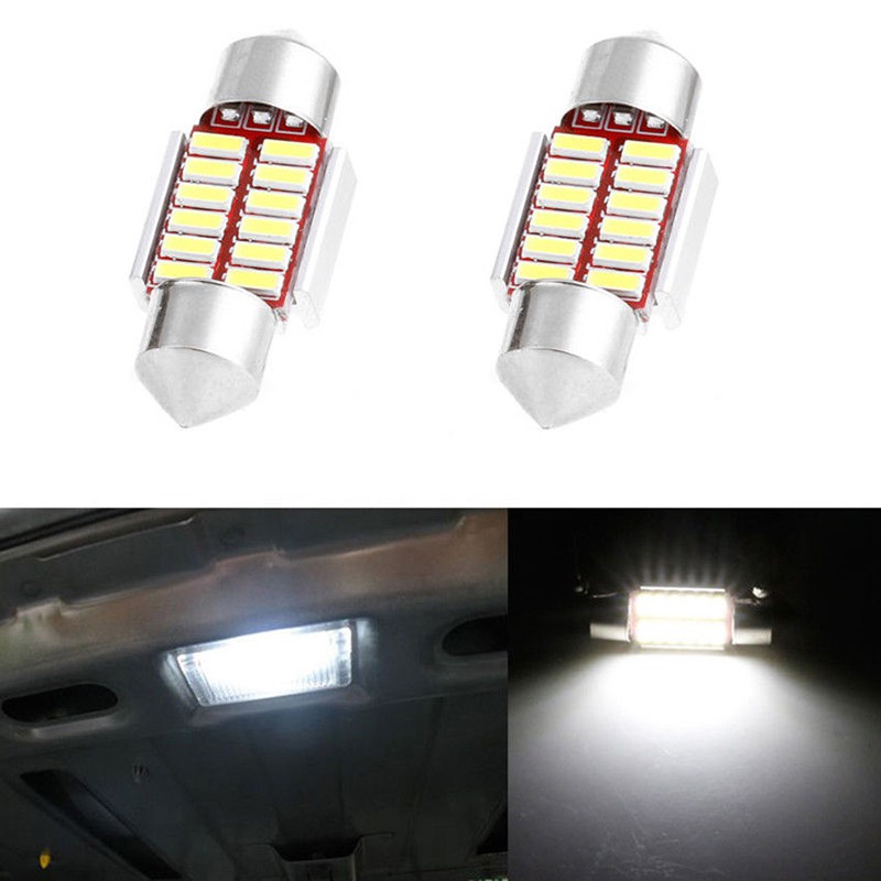 Set 2 đèn LED siêu sáng gắn biển số / trần xe hơi 31mm 4014 12smd C5W