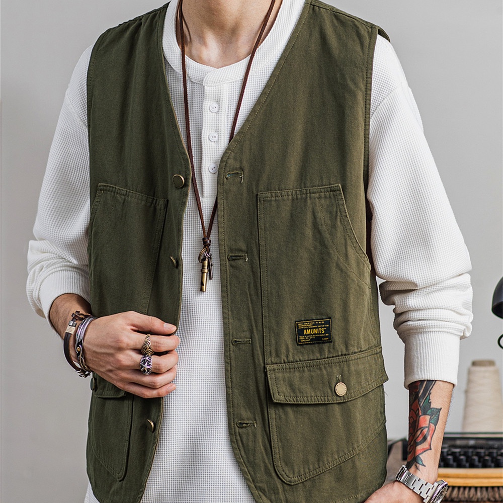 Áo Ba Lỗ Dáng Rộng Nhiều Túi Phong Cách Hip Hop Đường Phố Mùa Hè Thoải Mái Cho Nam Cỡ M-2XL