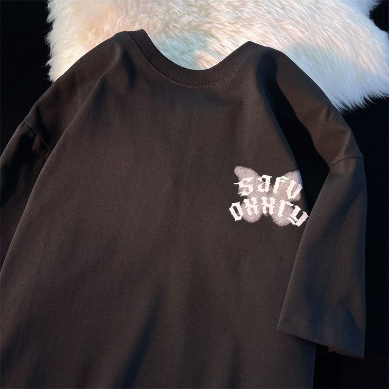 Áo Thun Tay Ngắn Dáng Rộng In Hình Bướm Khói Kiểu Đường Phố Mỹ Cá Tính Cho Nữ