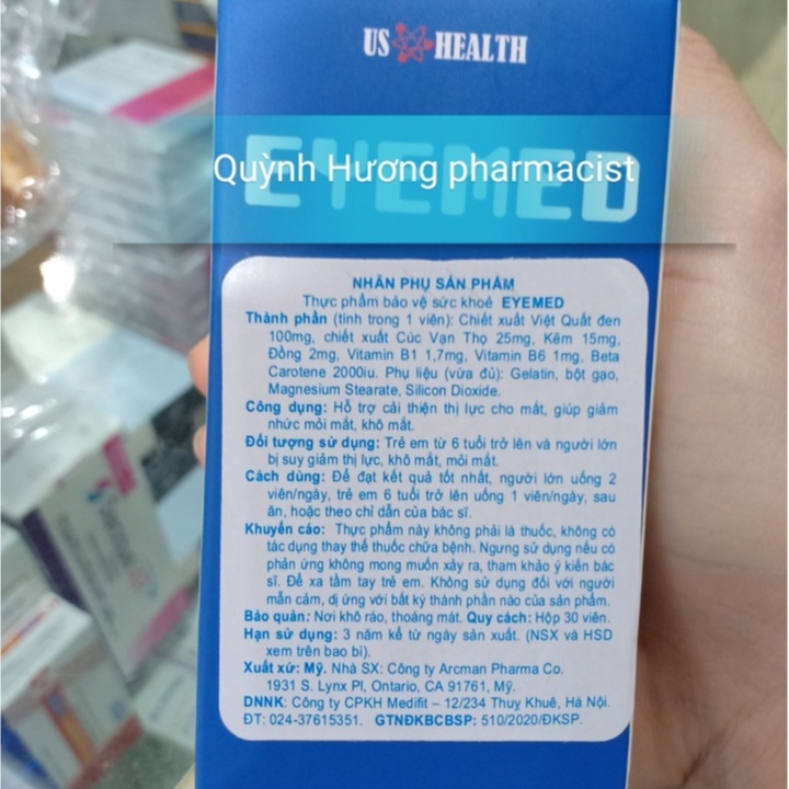 Viên uống EYEMED lọ 30 viên giúp tăng cường thị lực.