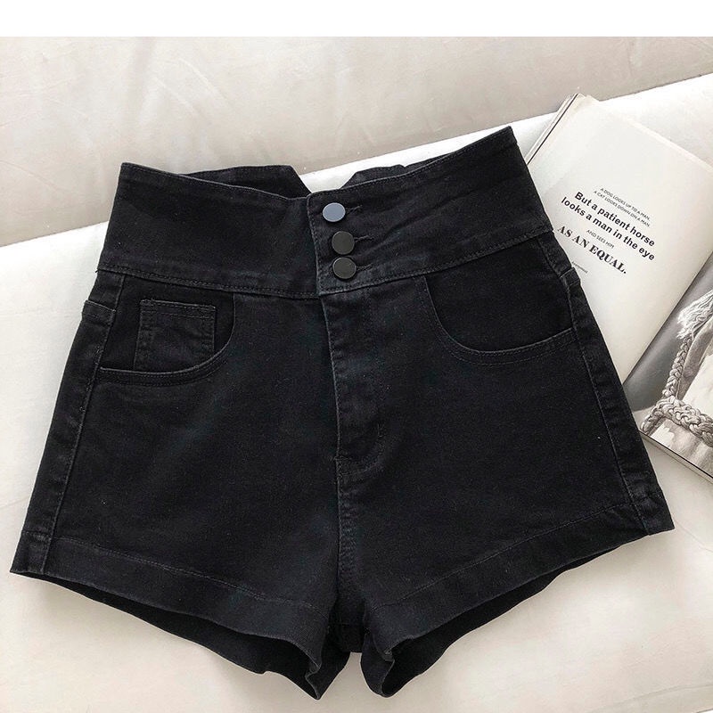 Jiashucheng Quần Short Denim Chữ a Lưng Cao Ống Rộng Phối Dây Xích Kim Loại Thời Trang Mùa Hè Cho Nữ
