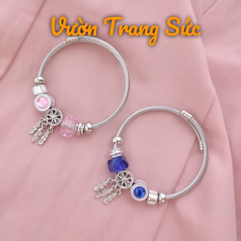 Vòng tay phủ bạc S925 - Lắc tay nữ phủ bạc Ý charm đá dễ thương, xinh xắn VVT00168