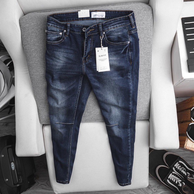 Quần jean nam VNXK xuất xịn  ống côn - xanh xước Hải An Jeans