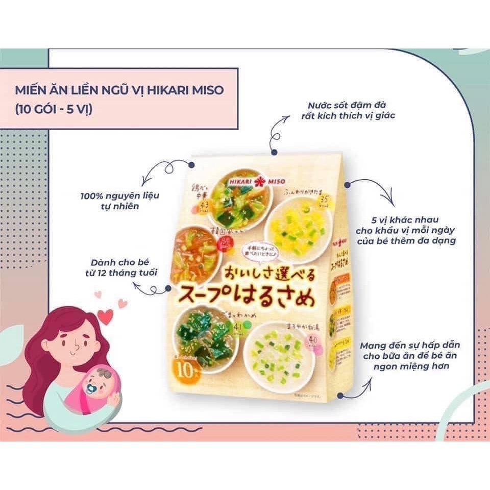 Miến Ăn Dặm Ngũ Vị Hikari Miso Nhật Bản 5 Vị 10 Gói Cho Bé Từ 1 Tuổi Ăn Dặm Thơm Ngon Bổ Dưỡng